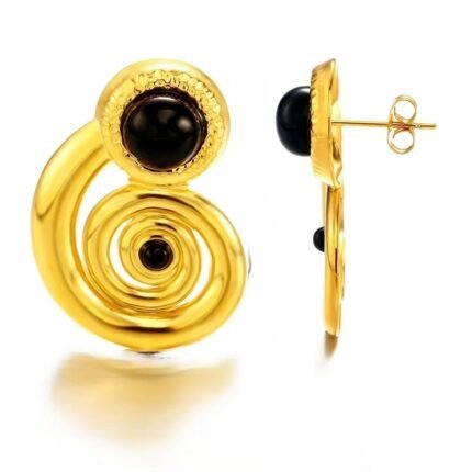 Ατσάλινα σκουλαρίκια σπιράλ με μαύρη πέτρα