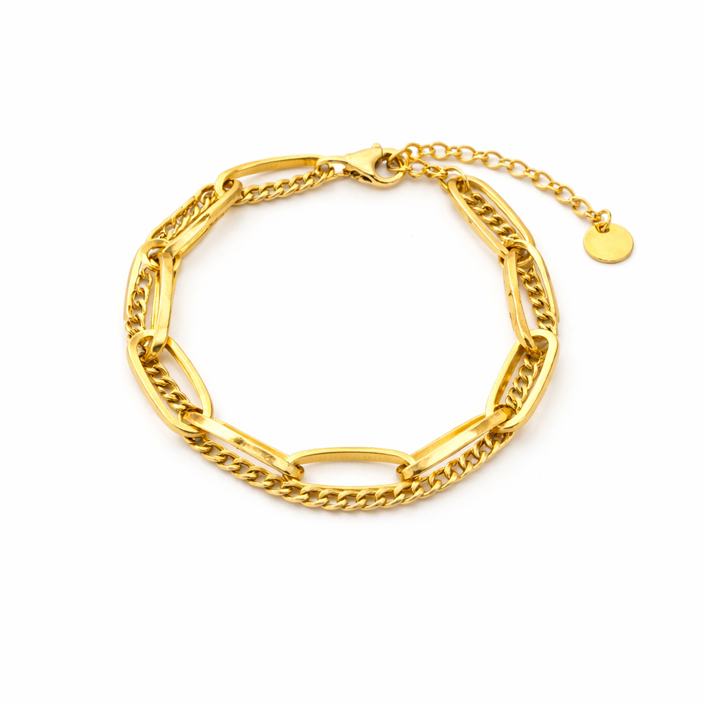 LKV016 Βραχιόλι διπλό από ατσάλι με αλυσίδα και οβάλ κρίκους - Image 1