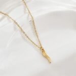 Ατσάλινο κολιέ με στιλπνό κρεμαστό - Image 2