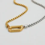 Κολιέ από ατσάλι με Ασημί - χρυσό σύνδεσμο και διχρωμία - Image 2