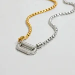 Κολιέ από ατσάλι με Ασημί - χρυσό σύνδεσμο και διχρωμία