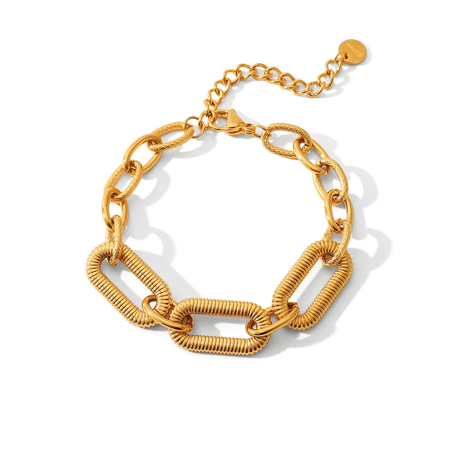 LKV010 Ατσάλινο βραχιόλι με ραβδωτούς κρίκους - Image 1