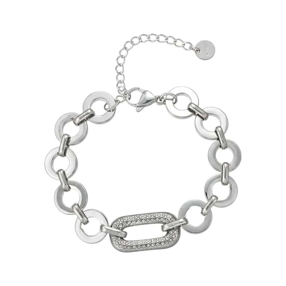 LKV027 Ατσάλινο Βραχιόλι με Κρίκους & Κεντρικό Στοιχείο με Ζιργκόν - Image 1