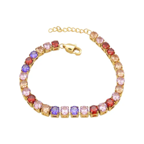 LKV029 Ατσάλινο βραχιόλι ριβιέρα με πολύχρωμα ζιργκόν - Image 1